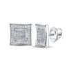 Image 1 : Sterling Silver Mens Diamond Square Kite Cluster Earrings 1/10 Cttw Sterling Silver