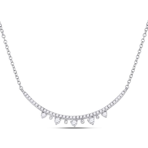 Diamond Modern Curved Bar Necklace 1/4 Cttw 14kt White Gold