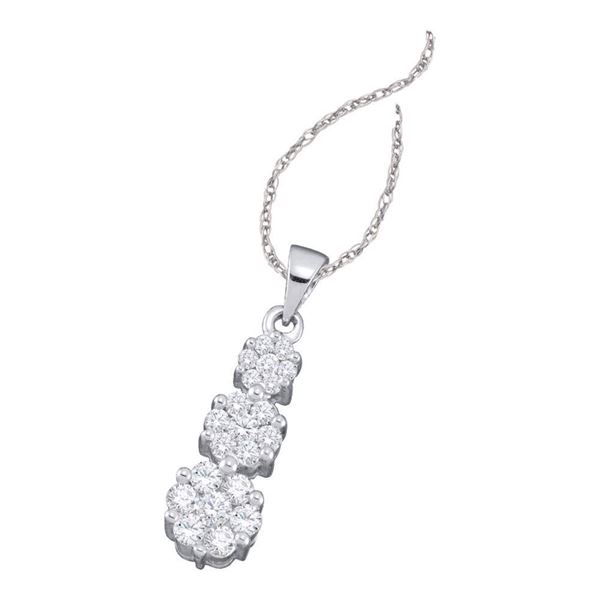 Diamond 3-stone Flower Cluster Pendant 3/4 Cttw 14kt White Gold