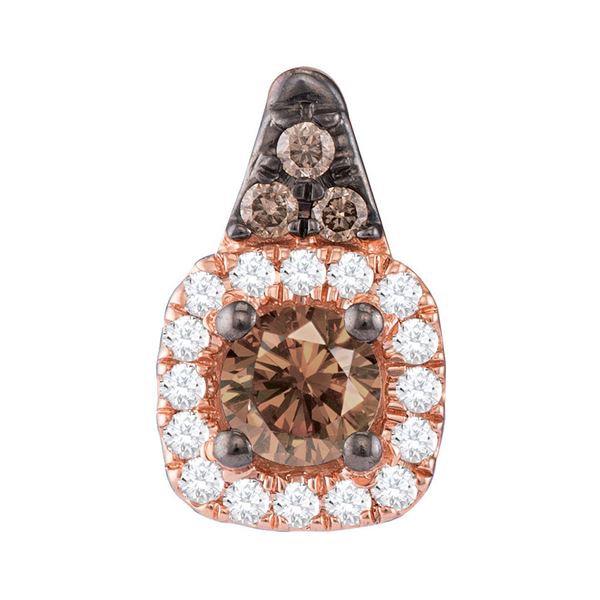 Brown Diamond Halo Solitaire Pendant 1/4 Cttw 14kt Rose Gold
