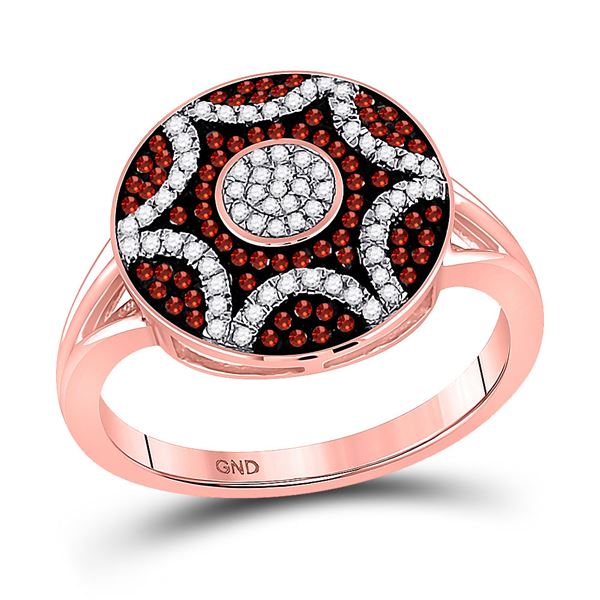 Red Color Enhanced Diamond Starburst Cluster Ring 1/3 Cttw 10kt Rose Gold