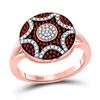 Image 1 : Red Color Enhanced Diamond Starburst Cluster Ring 1/3 Cttw 10kt Rose Gold