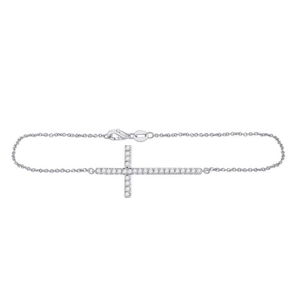 Diamond Horizontal Cross Bracelet 1/2 Cttw 14kt White Gold