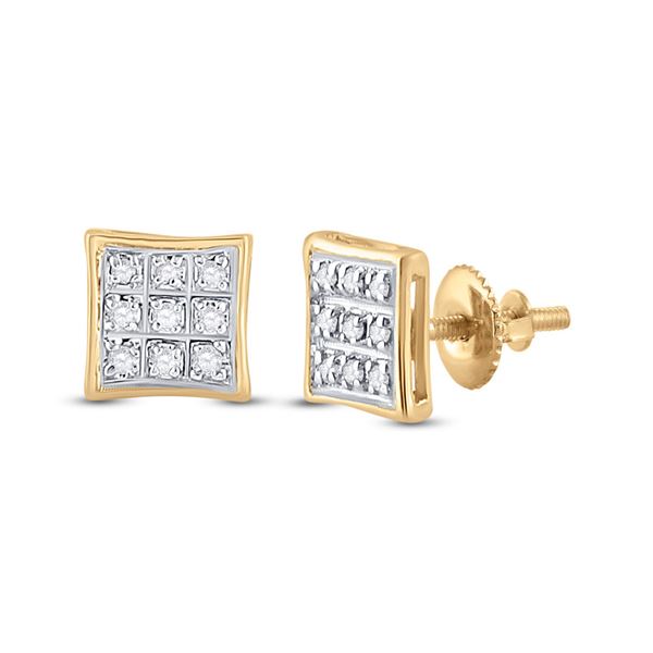 Mens Diamond Square Earrings 1/20 Cttw 10kt Yellow Gold