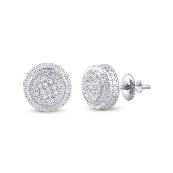 Sterling Silver Mens Diamond 3D Circle Disk Earrings 1/20 Cttw Sterling Silver