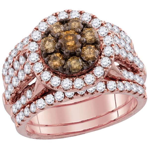 Brown Diamond Bridal Wedding Ring Band Set 3 Cttw 14kt Rose Gold