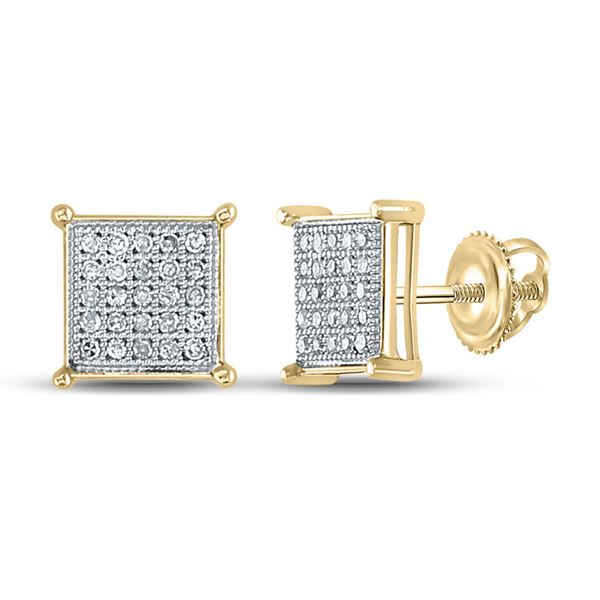 Yellow-tone Sterling Silver Mens Diamond Square Earrings 1/6 Cttw Yellow-tone Sterling Silver