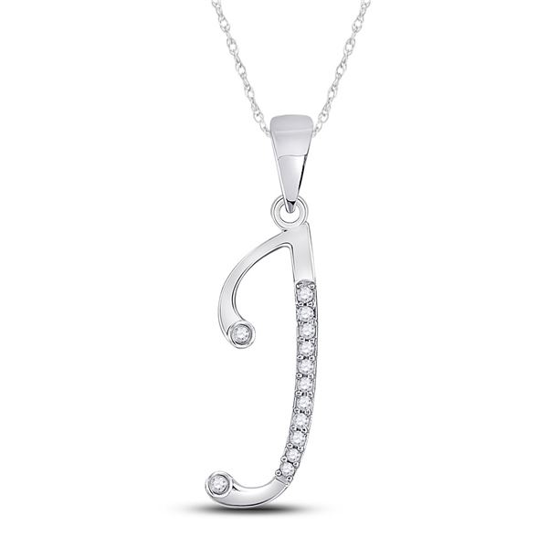 Diamond J Initial Letter Pendant 1/10 Cttw 10kt White Gold