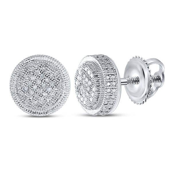 Sterling Silver Mens Diamond Disk Circle Earrings 1/10 Cttw Sterling Silver