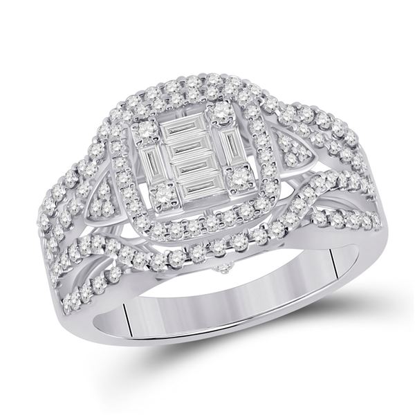 Baguette Diamond Square Fashion Ring 1 Cttw 14kt White Gold