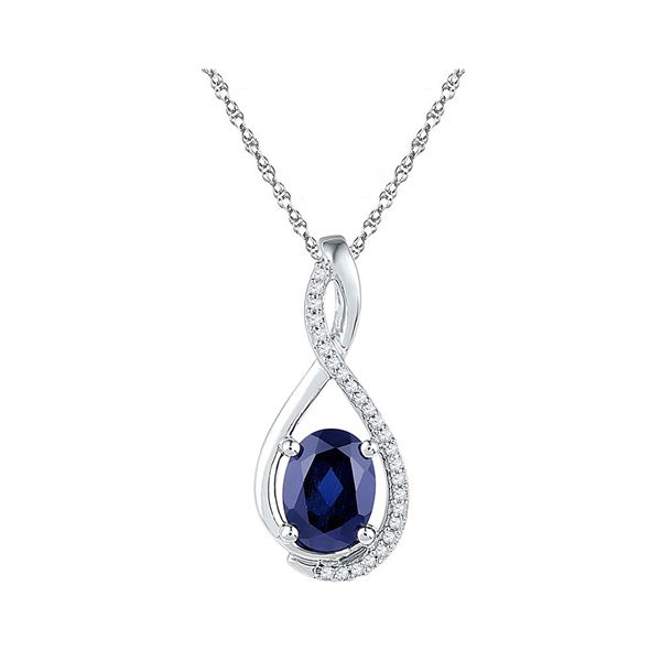 Oval Lab-Created Blue Sapphire Solitaire Pendant 1-5/8 Cttw 10kt White Gold