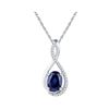 Image 1 : Oval Lab-Created Blue Sapphire Solitaire Pendant 1-5/8 Cttw 10kt White Gold