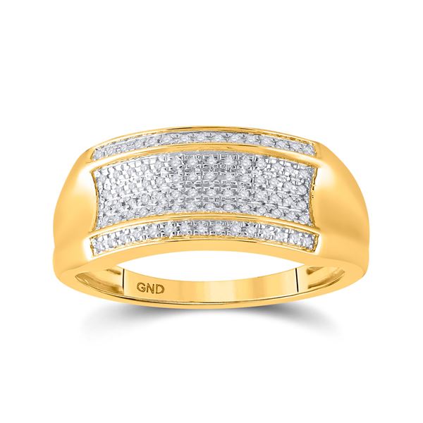 Mens Diamond Pave Band Ring 1/6 Cttw 10kt Yellow Gold