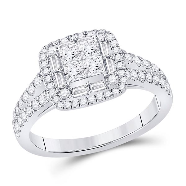 Princess Diamond Cluster Bridal Wedding Engagement Ring 1 Cttw 14kt White Gold