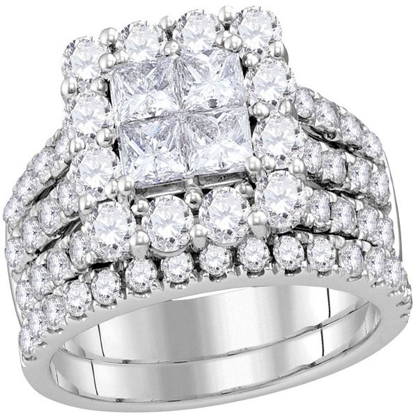 Princess Diamond Cluster Bridal Wedding Ring Band Set 3 Cttw 14kt White Gold