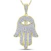 Image 1 : Mens Diamond Hamsa Hand Eye Fatima Charm Pendant 1 Cttw 10kt Yellow Gold