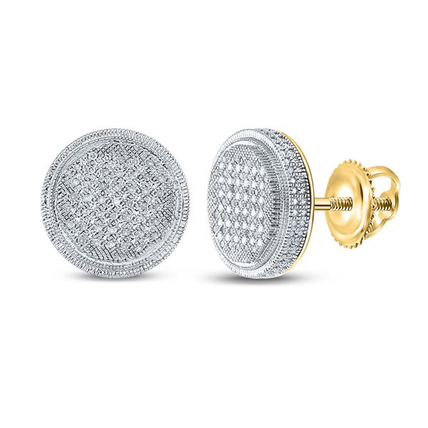 Yellow-tone Sterling Silver Mens Diamond Disk Circle Earrings 1/4 Cttw Yellow-tone Sterling Silver