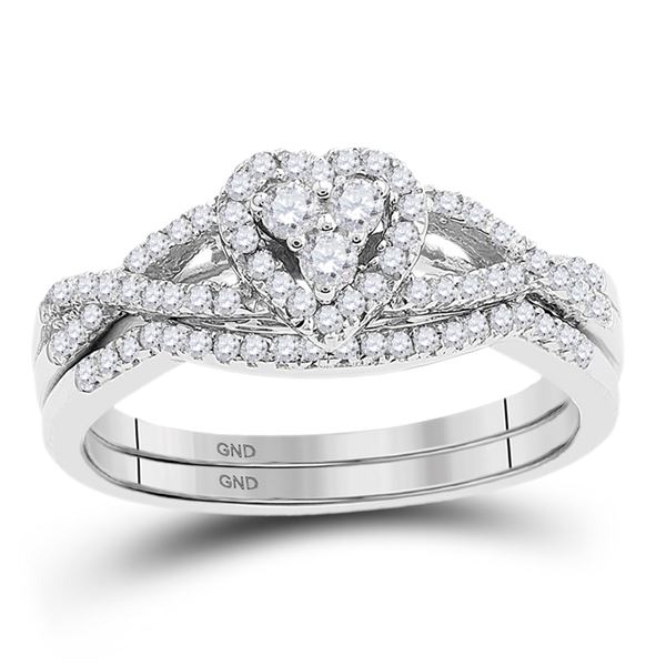 Diamond Heart Bridal Wedding Ring Band Set 3/8 Cttw 10kt White Gold