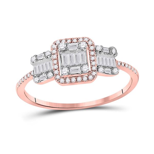 Baguette Diamond Triple Cluster Ring 3/8 Cttw 14kt Rose Gold