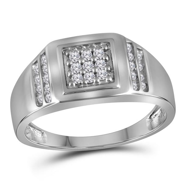 Mens Diamond Square Cluster Ring 1/4 Cttw 10kt White Gold