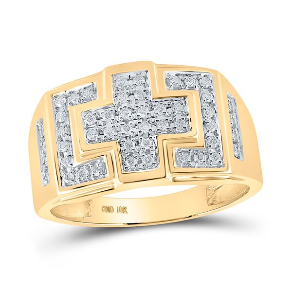 Mens Diamond Cross Cluster Ring 1/3 Cttw 10kt Yellow Gold