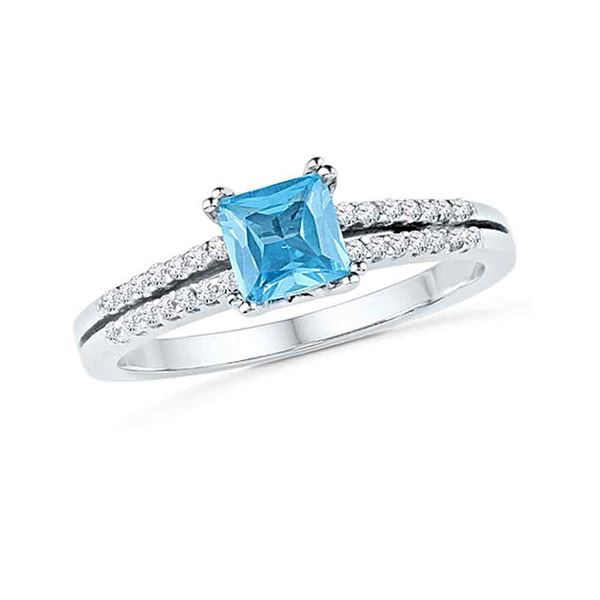 Princess Lab-Created Blue Topaz Solitaire Ring 5/8 Cttw 10kt White Gold