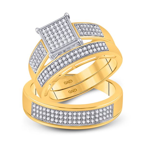 His Hers Diamond Square Matching Wedding Set 5/8 Cttw 10kt Yellow Gold