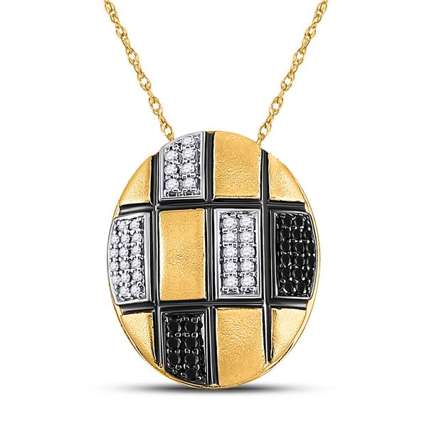 Black Color Enhanced Diamond Oval Necklace 1/4 Cttw 14kt Yellow Gold