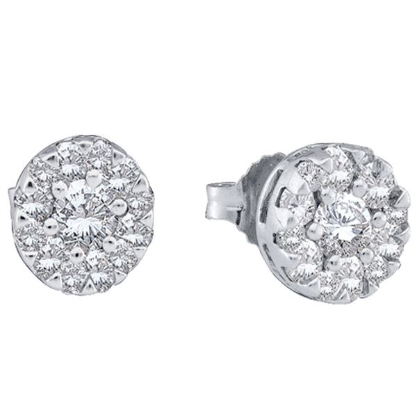 Diamond Flower Cluster Earrings 1/2 Cttw 14kt White Gold