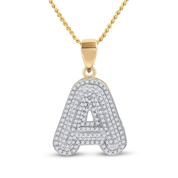 Mens Diamond Initial A Letter Charm Pendant 1/2 Cttw 10kt Yellow Gold