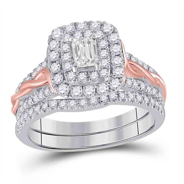 Emerald Diamond Bridal Wedding Ring Band Set 1 Cttw 14kt Two-tone Gold