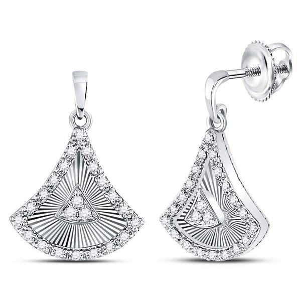 Diamond Fan Dangle Earrings 1/5 Cttw 10kt White Gold
