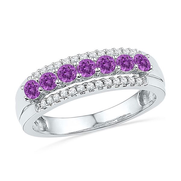 Lab-Created Amethyst Diamond Band Ring 5/8 Cttw 10kt White Gold