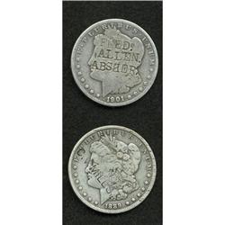 Pair of Counterstamped Morgan Silver Dollars