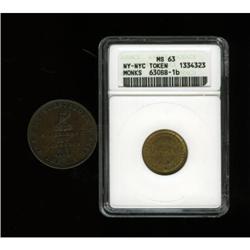 1863 New York, NY, Monk's, MS63 ANACS