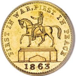 Uniface Gold Restrike 1863 Fuld-173 MS63 NGC