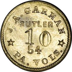 R.5 Civil War Sutler 10 Cent Token J A Garman