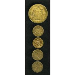 Five-Piece Lot of French Shell Card Tokens