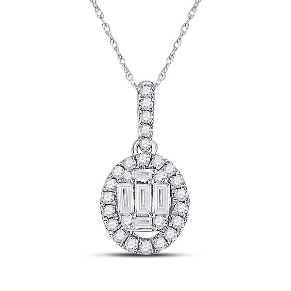 Baguette Diamond Oval Pendant 1/3 Cttw 14kt White Gold