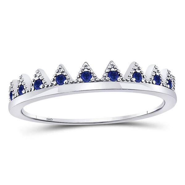 Blue Sapphire Chevron Stackable Band Ring 1/10 Cttw 10kt White Gold