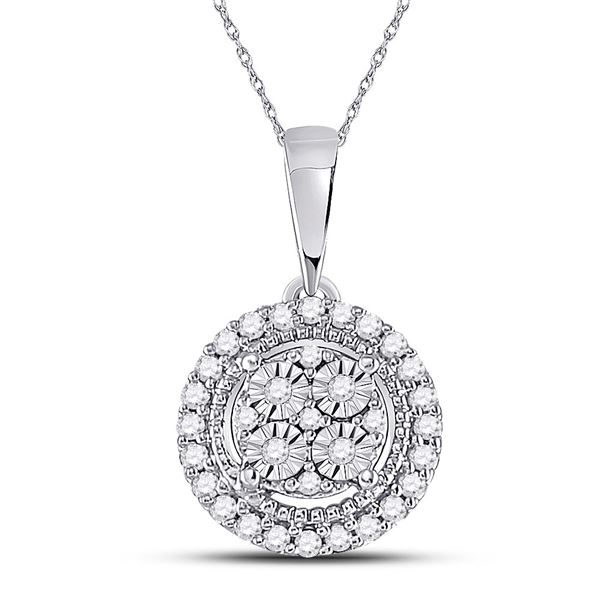 Diamond Fashion Halo Cluster Pendant 1/10 Cttw 10kt White Gold