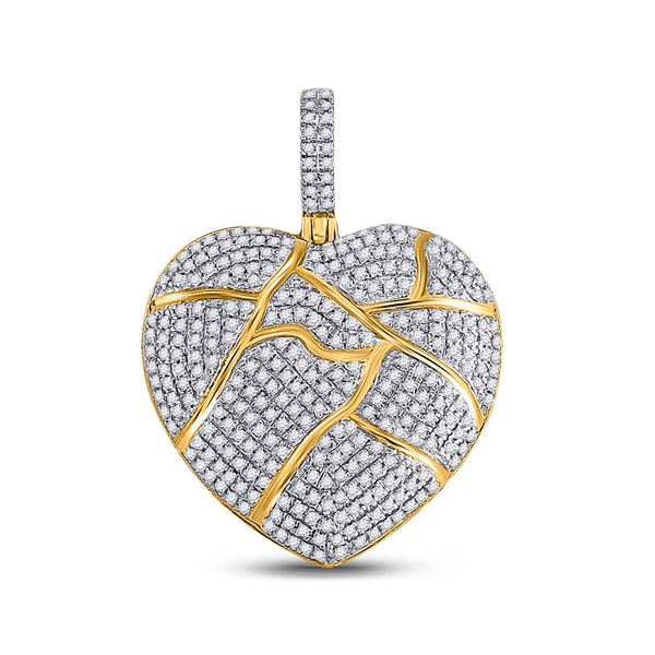 Mens Diamond Broken Heart Charm Pendant 1 Cttw 10kt Yellow Gold