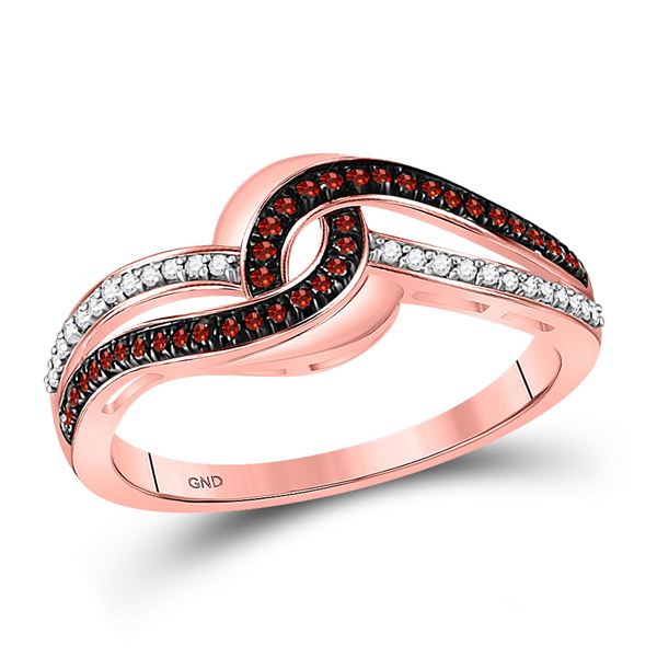 Red Color Enhanced Diamond Swirl Band Ring 1/5 Cttw 10kt Rose Gold