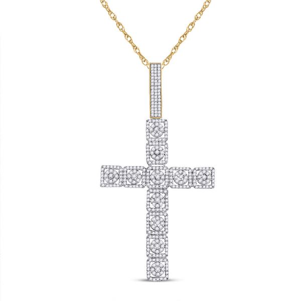 Mens Diamond Cross Charm Pendant 1-1/5 Cttw 10kt Yellow Gold