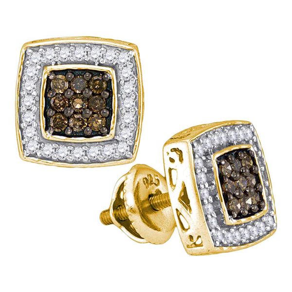 Brown Diamond Square Cluster Earrings 1/2 Cttw 10kt Yellow Gold