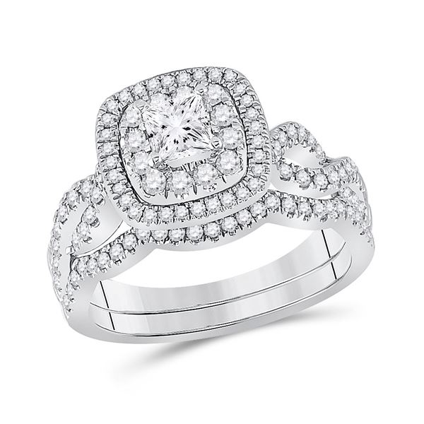 Princess Diamond Bridal Wedding Ring Band Set 1 Cttw 14kt White Gold