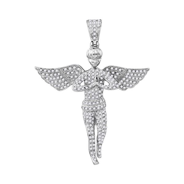 Mens Diamond Angel Wings Religious Charm Pendant 1 Cttw 10kt White Gold