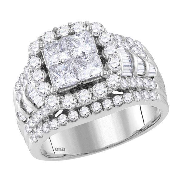 Princess Diamond Cluster Bridal Wedding Engagement Ring 3 Cttw 14kt White Gold