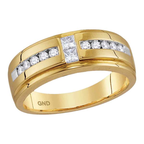 Mens Princess Diamond Wedding 2-Stone Band Ring 1/2 Cttw 10kt Yellow Gold