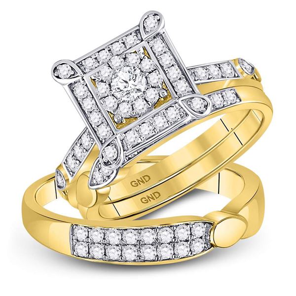His Hers Diamond Solitaire Matching Wedding Set 1 Cttw 14kt Yellow Gold